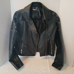 Jou Jou Girls Grommet Full Zip Black Moto Biker Jacket